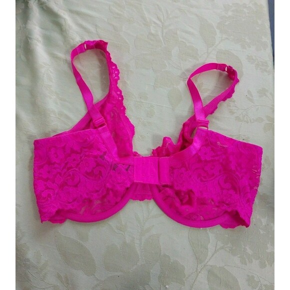 Smart And Sexy Lace Underwire Bra Hot Pink Faux Diamond Accent Bow 38 DD 85045 - Picture 3 of 4
